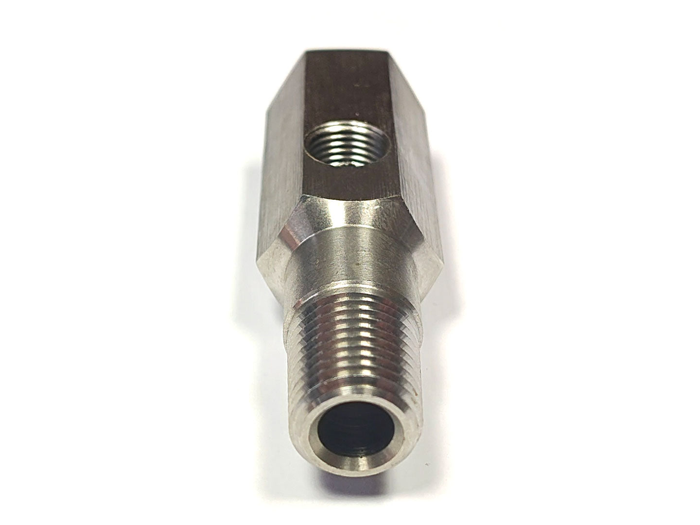 1/4" NPT Oil Feed Adapter Tee w/ 1/8" NPT on Side, Stainless