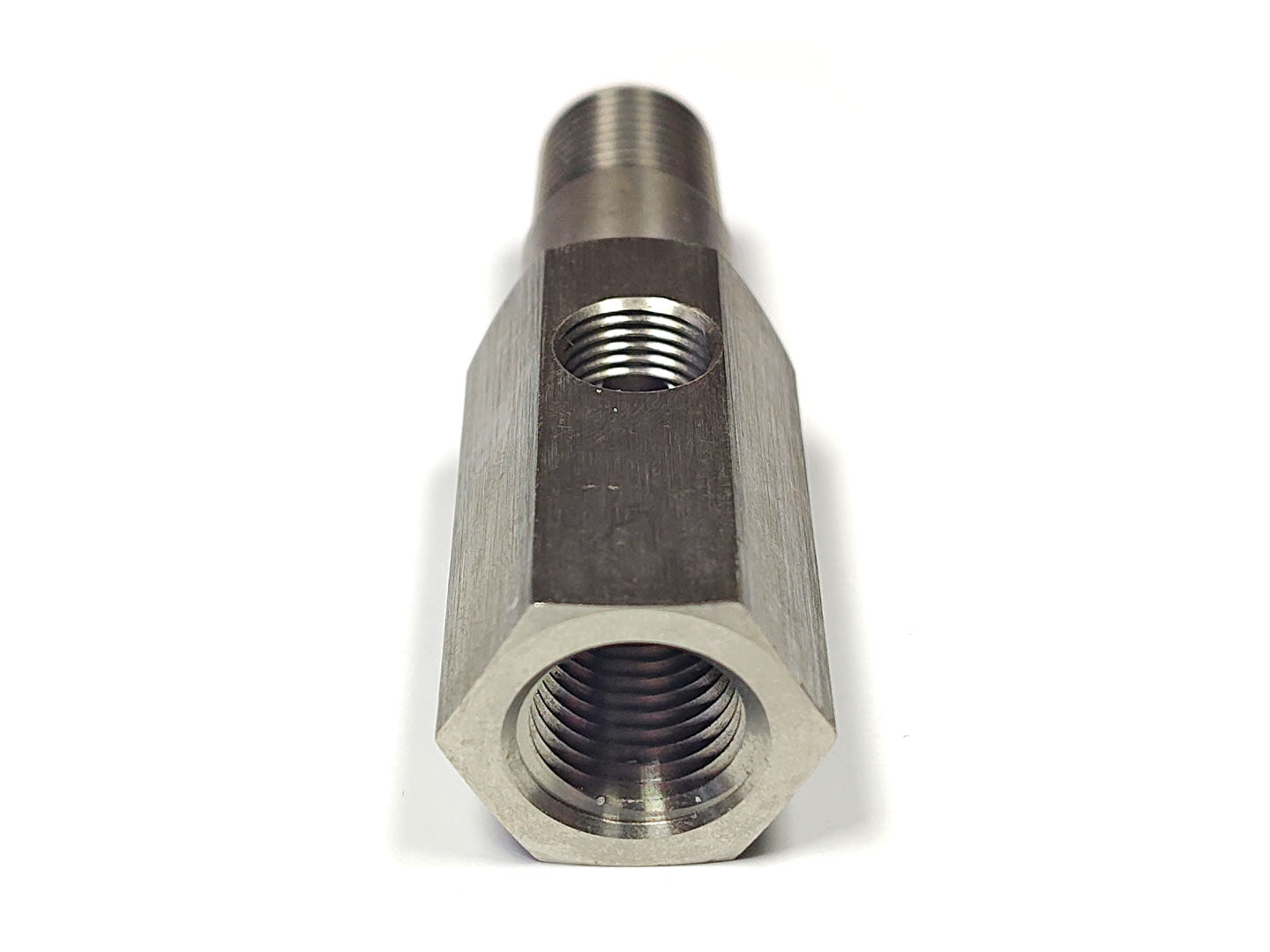 1/4" NPT Oil Feed Adapter Tee w/ 1/8" NPT on Side, Stainless