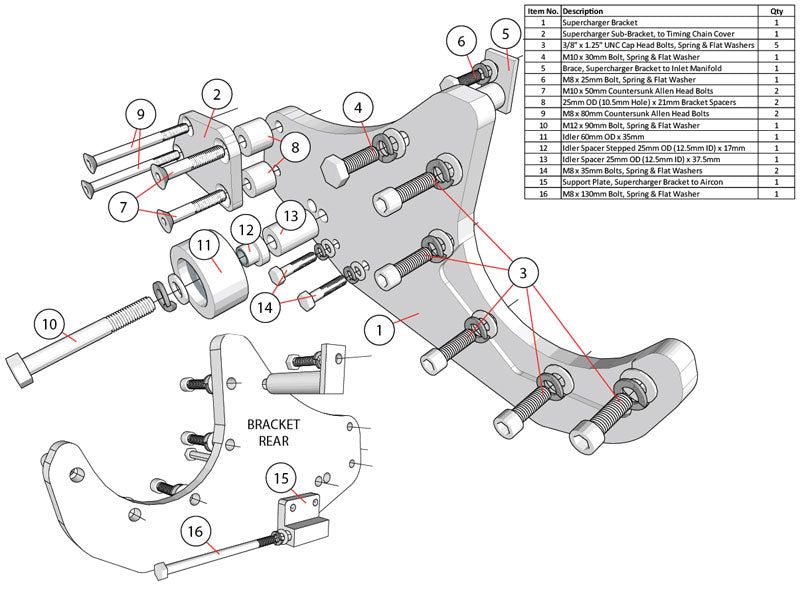 BA-BF 6 Cyl Aluminium Bracket & Pulley Kit (Engine Belt Drive), Standard Rotation