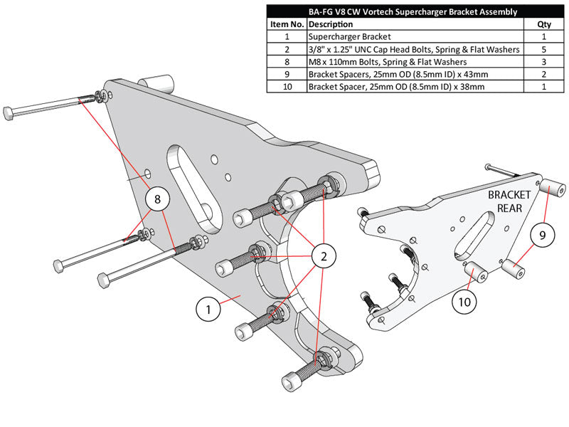 BA-FG 5.4L 4V V8 Aluminium Bracket Kit (Crank Drive), Standard Rotation