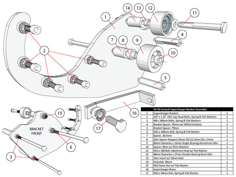 VE V6 Aluminium Bracket Kit (Engine Belt Drive), Reverse Rotation