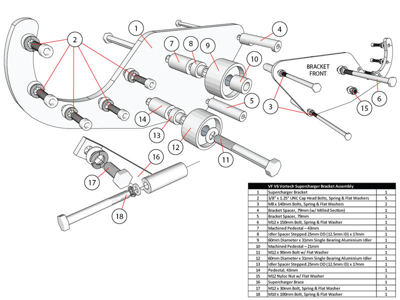 VF V6 Aluminium Bracket Kit (Engine Belt Drive), Reverse Rotation