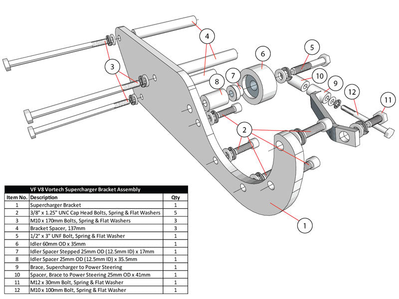 VF V8 Aluminium Bracket & Pulley Kit (Engine Belt Drive), Reverse Rotation