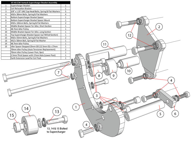 VS V6 Aluminium Bracket & Pulley Kit (Engine Belt Drive), Reverse Rotation