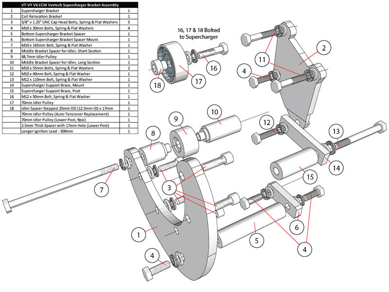 VT-VY V6 Aluminium Bracket & Pulley Kit (Engine Belt Drive), Reverse Rotation