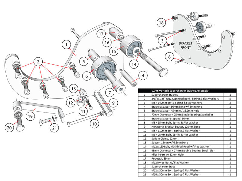 VZ V6 Aluminium Bracket Kit (Engine Belt Drive), Reverse Rotation