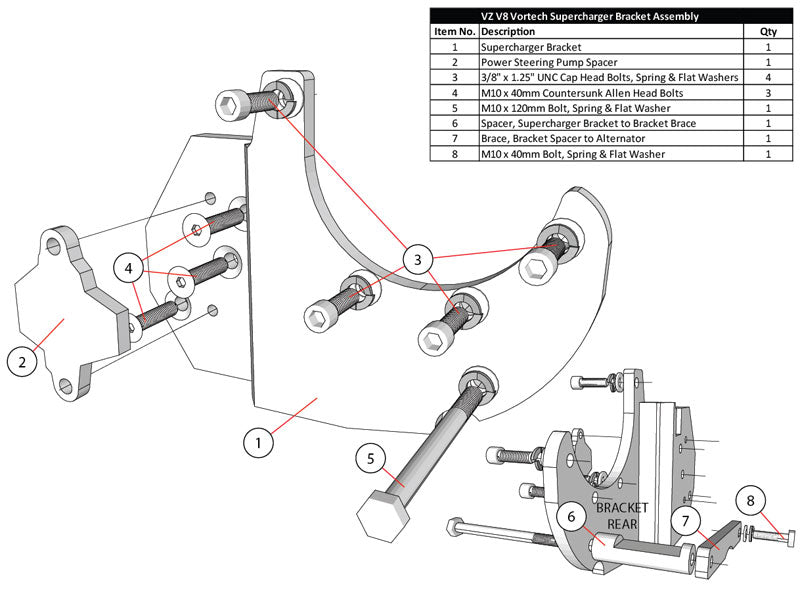 VZ LS-1 Aluminium Bracket & Pulley Kit (Engine Belt Drive), Standard Rotation